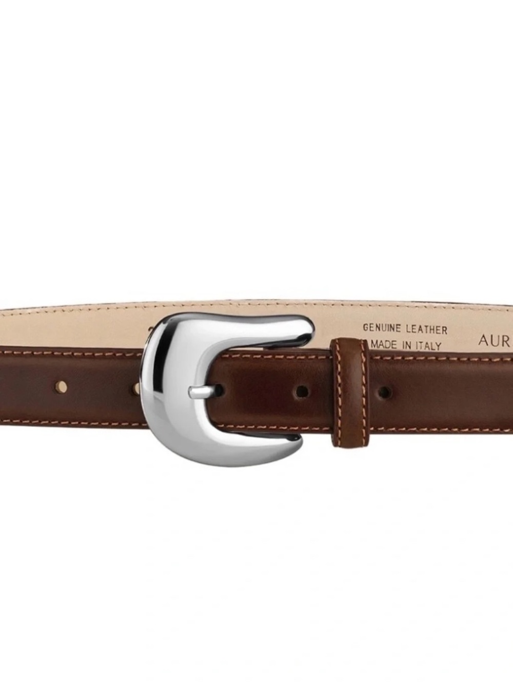 AUREUM Brown Statement Buckle Leather Belt with Silver Buckle #8